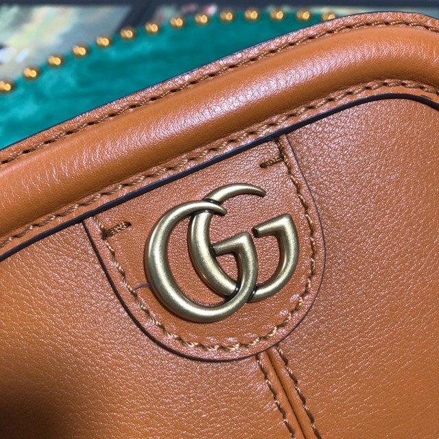Gucci經典款女包 524620 古馳GUCCI新品REBELLE小號復古風格購物袋 古奇橙黃色全皮手提包  gqy2903